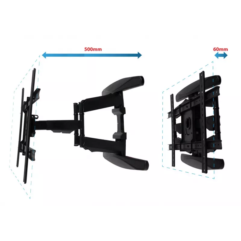TV sienas stiprinājuma rāmis ESPERANZA ERW021 40–85 collu plakanajiem televizoriem, metāls, slīpums, 6–50 cm attālums, 68 kg kapacitāte, VESA 200x100–600x500 mm