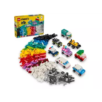 LEGO Classic Creative Vehicles Krāsainu Auto Modeļu Komplekts ar Policijas Auto un 11023 Classic Zaļa Pamatne 32x32 Kniedes