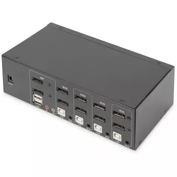 DIGITUS KVM Slēdzis, 4 Porti, Divi Displeji, 4K, DisplayPort®