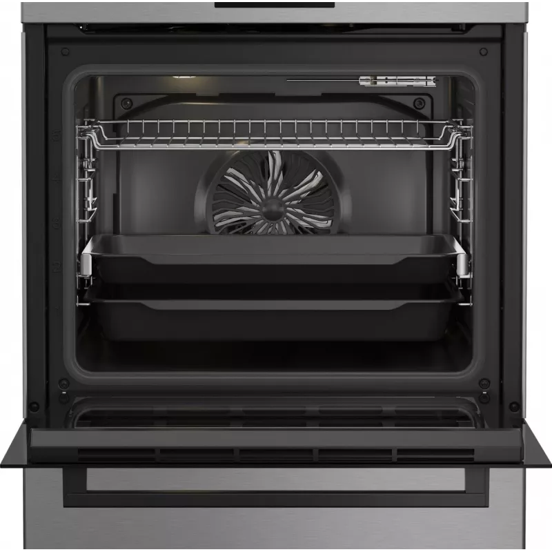 Brīvi stāvoša gāzes-elektriskā plīts BEKO FBM62330GXTN 60 cm, 4 gāzes degļu virsma, 72 L elektriskā cepeškrāsns, energoklase A