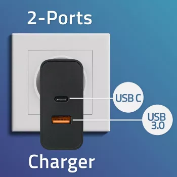 Qoltec 52380 Super Quick PD Lādētājs | 1xUSB-C | 1xUSB | 65W | 5-20V | 1.5-3.25A | Melns