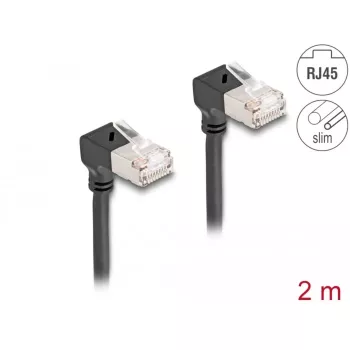 DeLOCK RJ45 tīkla kabelis Cat.6A S/FTP Slim 90° uz leju 2 m melns