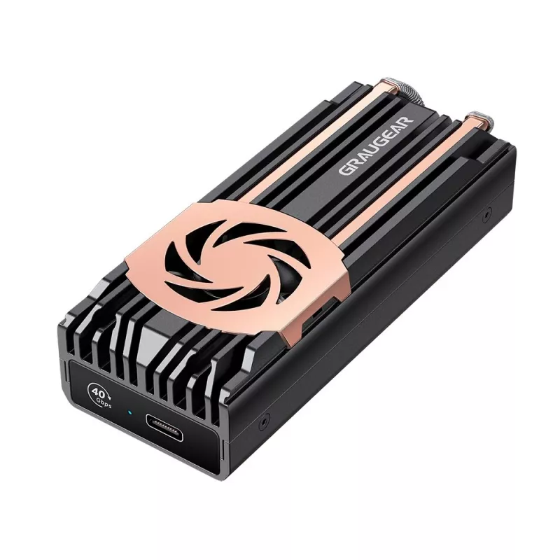 GrauGear G-M2U4-40G-F ārējais M.2 NVMe SSD korpuss, PCIe 4.0, USB4 (USB-C), 40 Gbit/s, alumīnijs, ar ventilatoru, melns