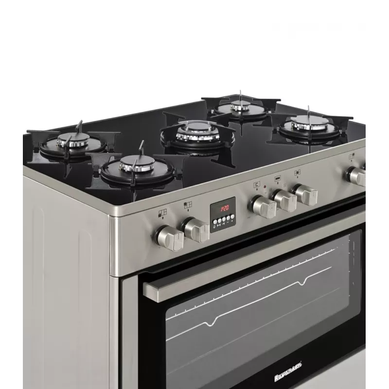 Brīvi stāvoša gāzes-elektriskā plīts Ravanson KWGE-K90, 5 gatavošanas zonas, 90 cm, inox