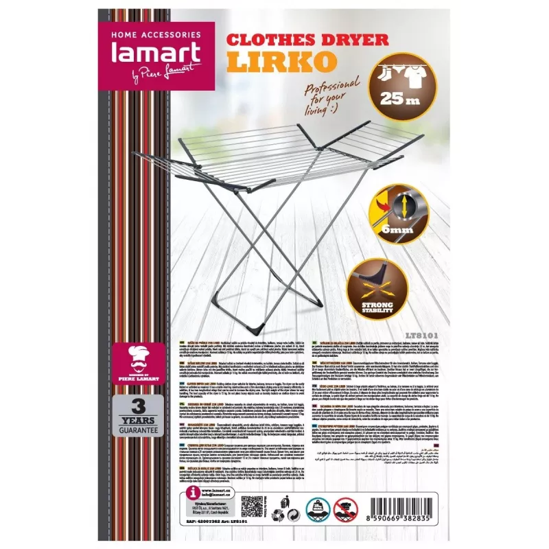 Veļas žāvētājs LAMART LT8101 — 25 m žāvēšanas aukla, viegls un izturīgs
