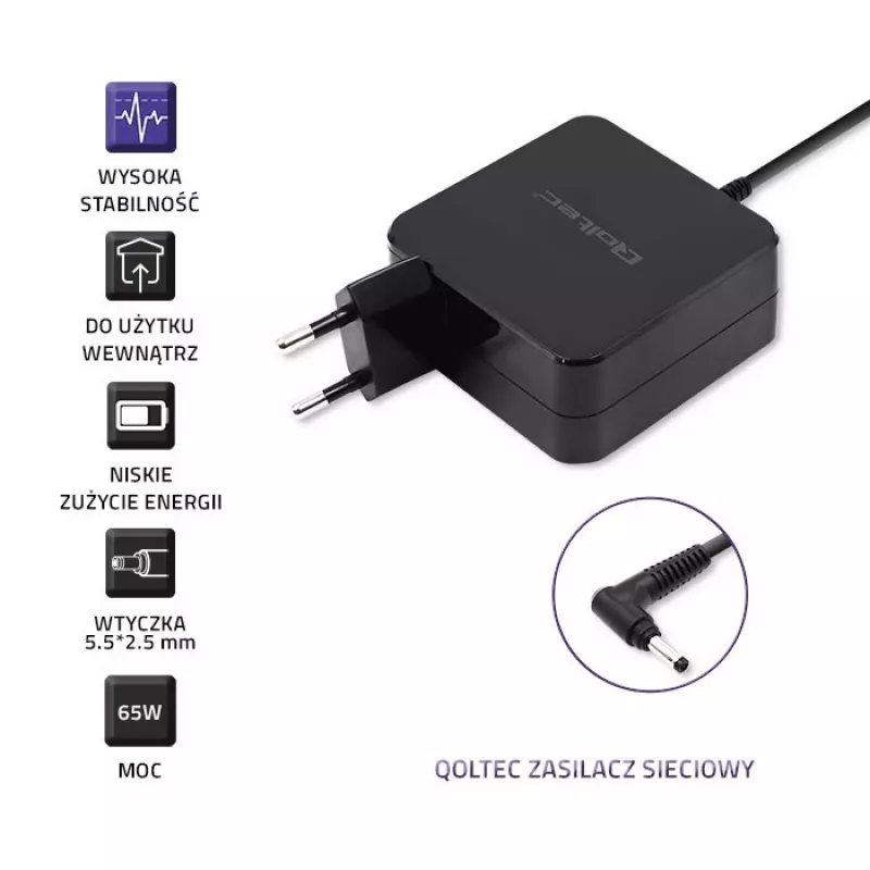 Qoltec 51745 tīkla adapteris/invertors iekštelpām 65 W Melns