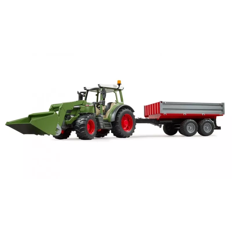 Rotaļlietu traktors BRUDER Fendt Vario 211 ar frontālo iekrāvēju un sānu piekabi