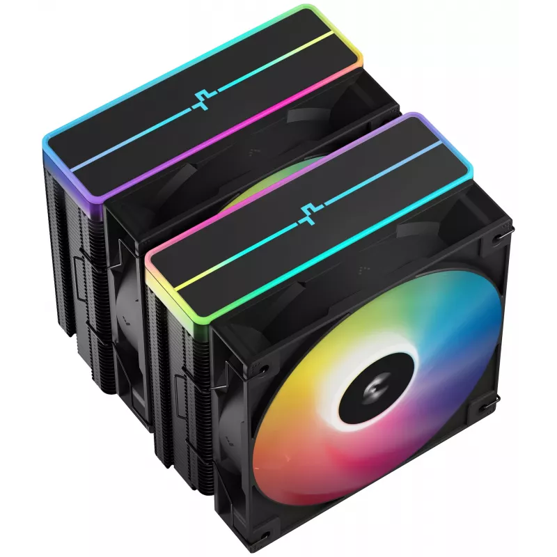 Gaisa dzesētājs DeepCool AG620 BK ARGB V2 — 120 mm divi ventilatori, 6 siltuma caurules, LGA 1700/AM4/AM5 atbalsts, melns