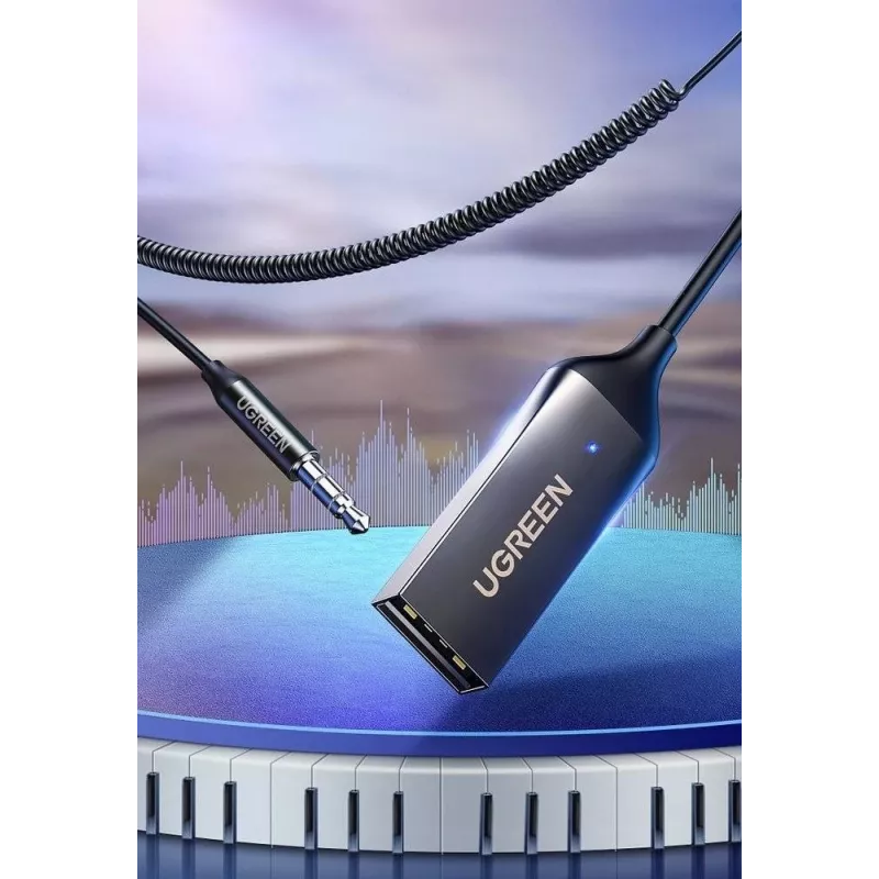 Audio uztvērējs UGREEN CM309 Bluetooth 5.0 USB ar 3.5 mm AUX ligzdu, melns, 20–20000 Hz