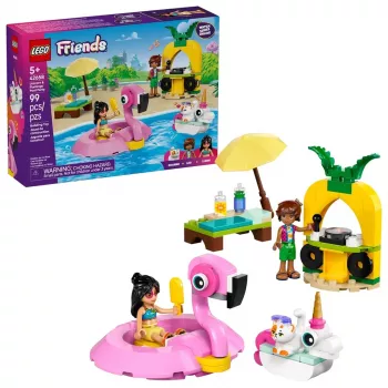 Būvēšanas rotaļlieta LEGO Friends komplekts 42658 Baseina ballīte ar Vienradzi un Flamingu, tēli un aksesuāri