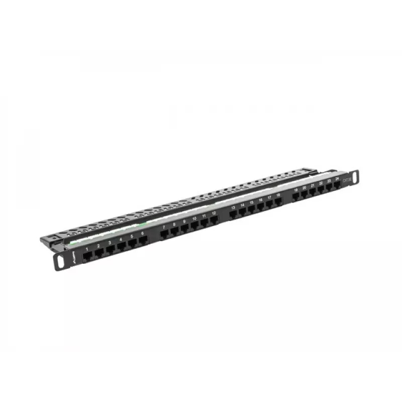Lanberg PPU5-0024-B - 24 portu RJ-45 Cat5e sadales panelis - melns - metāls - 19 inch 0.5U
