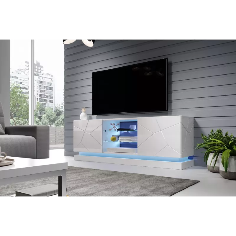 TV skapis Cama Meble QIU 160 — MDF balts spīdums, 1600×420×570 mm