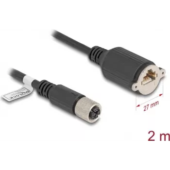 Tīkla kabelis DeLOCK M12 X-kodēts 8-pin sievišķais uz RJ45 ligzdu Cat.6A 2 m melns