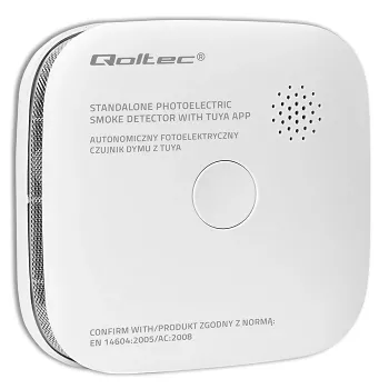 Dūmu detektors ar bateriju Tuya WiFi LED QOLTEC