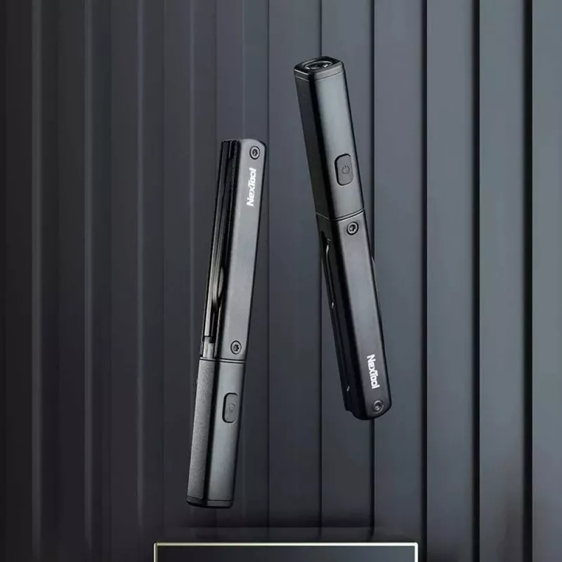 Daudzfunkcionāla pildspalvas lukturīte Nextool NE20026 — LED 50 lm, 90 min darbība, nerūsējošā tērauda nazis, šķēres, USB-C, alumīnijs, 125×15 mm, 38 g