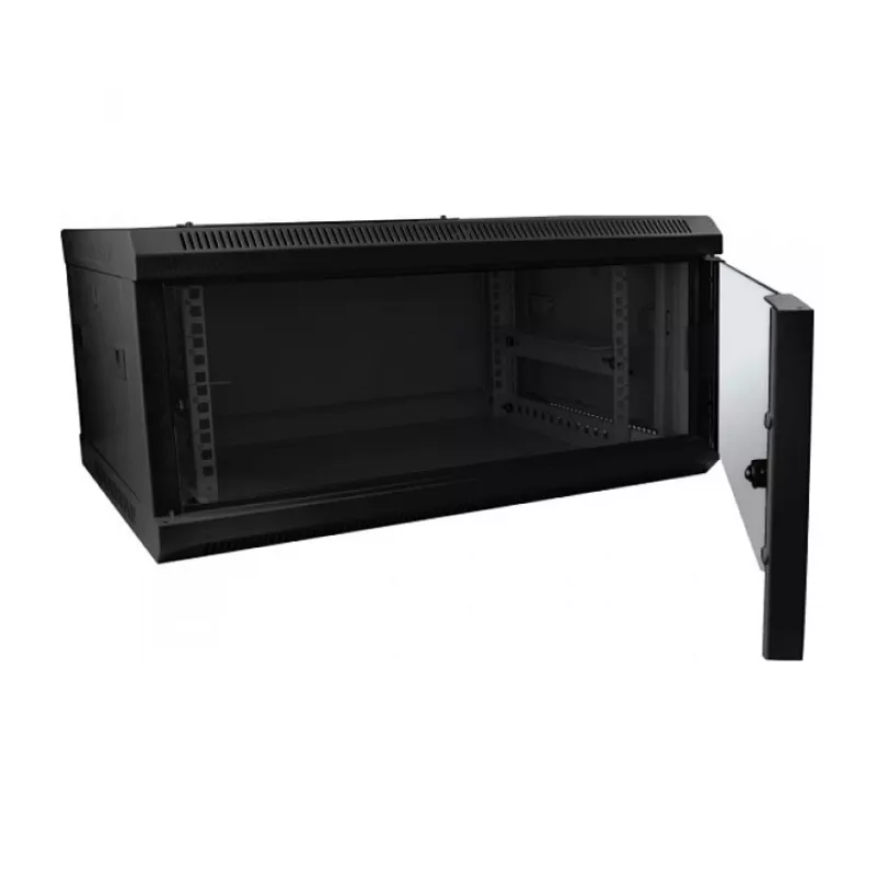 Sienas skapis ALLNET ALL-SMC6604SCHWARZ 4U, maks. slodze 50 kg, atslēgas slēdzene, melns