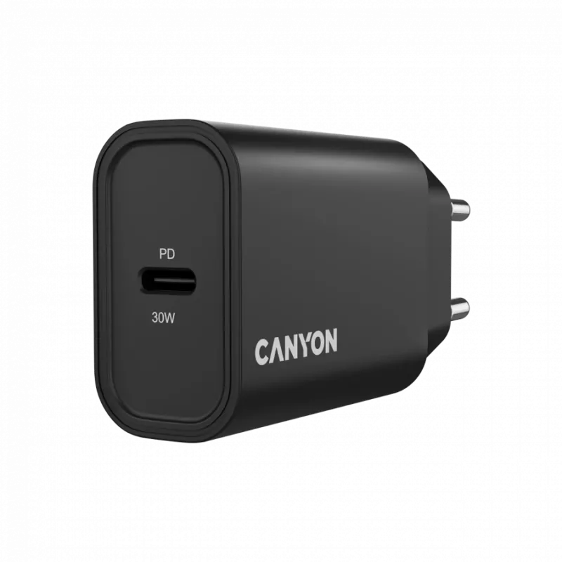 Sienas lādētājs CANYON OnCharge 30CL 30W PD 1 ports EU spraudnis Melns