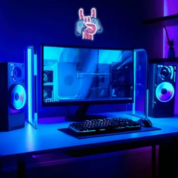 Neon Lights MANTA SNL109MT Rokas ar Spēļpulti neon zīme, dekoratīvs LED apgaismojums spēļu istabai
