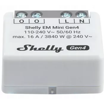 Shelly Relay EM Mini Gen4 1-kanāla viedais relejs ar enerģijas mērītāju, Wi‑Fi Matter Zigbee Bluetooth, 8A, 110–240V