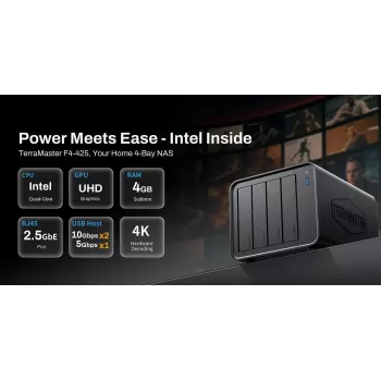 Tīkla datu glabātuve TERRAMASTER F4-425 NAS ar Intel Celeron N5095 četrkodolu 2GHz, 4GB DDR4