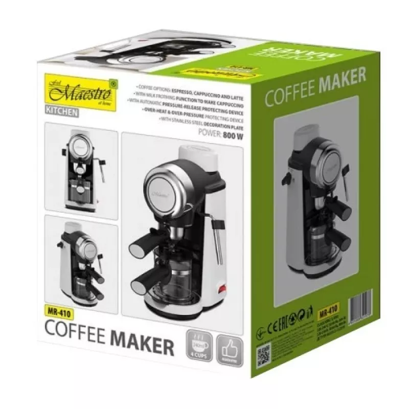 Maestro MR-410 espresso kafijas aparāts ar piena putotāju, 800 W, 3,5 bar, 240 ml ūdens rezervuārs