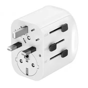 Ceļojumu adapteris GEMBIRD TPA-EU2A1C15-01-W — 15W, E tipa kontaktdakša, 2× USB-A + 1× USB-C, 100–250V