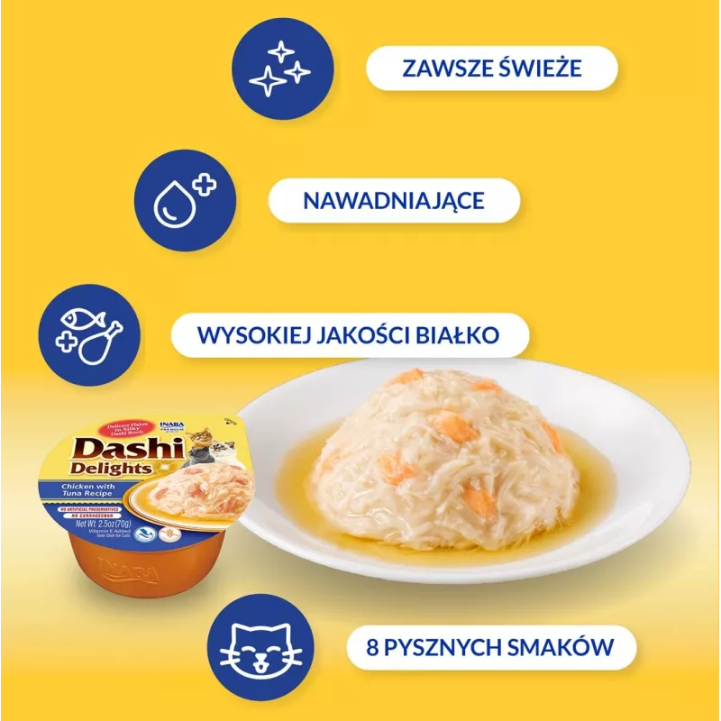 Kaķu gardums INABA Dashi Delights Chicken & Tuna Bouillon, 70 g paciņa, bez graudiem, bez lipekļa, bez sojas
