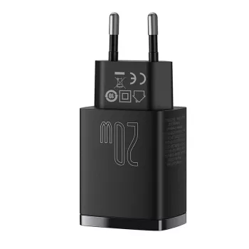 Baseus CCXJ-B01 — ātrs lādētājs 2-portu (USB-C PD 20W + USB-A QC3.0 18W), 100–240V, Melns