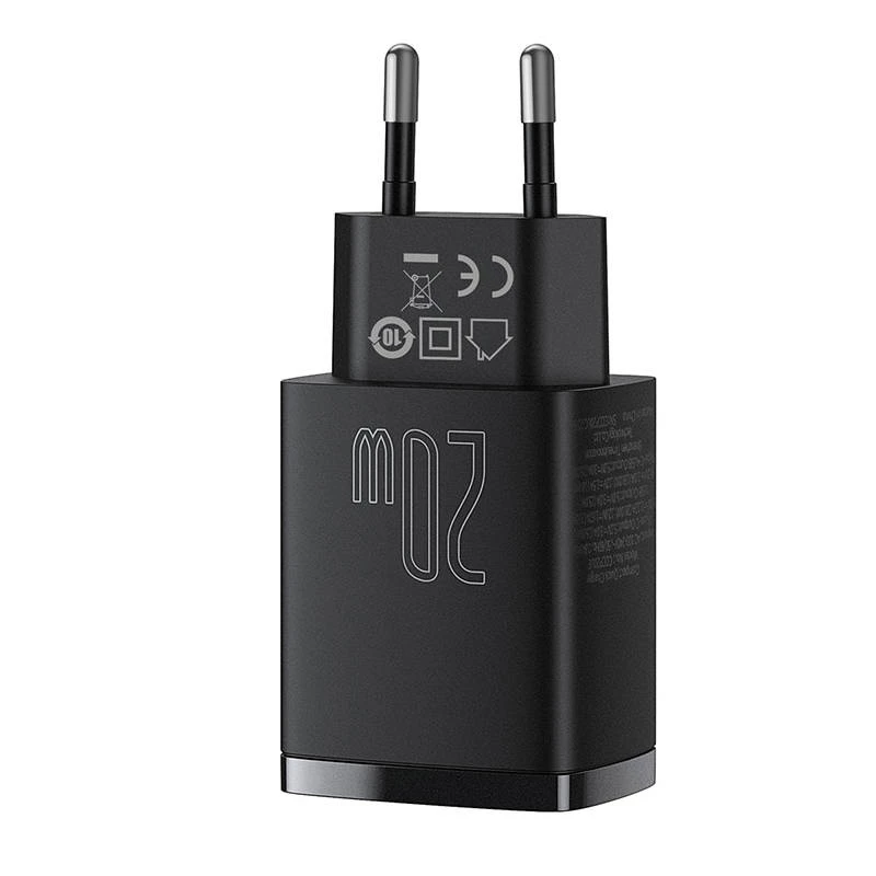 Baseus CCXJ-B01 — ātrs lādētājs 2-portu (USB-C PD 20W + USB-A QC3.0 18W), 100–240V, Melns