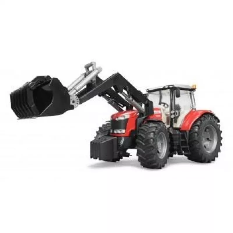 BRUDER Massey Ferguson 7624 ar frontālo iekrāvēju, sarkans, rotaļlieta traktors 1:16, 3+ gadi