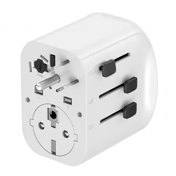Ceļojumu adapteris GEMBIRD TPA-EU2A1C15-01-W — 15W, E tipa kontaktdakša, 2× USB-A + 1× USB-C, 100–250V