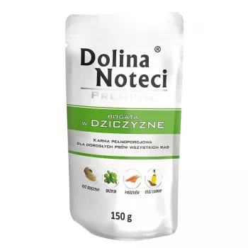 Slapjā suņu barība Dolina Noteci Beef Adult paciņa 150 g, olbaltumvielas 11%, tauki 6.5%, mitrums 76.5%
