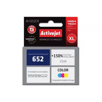 Activejet AH-652CR tinte (HP 652 F6V24AE aizstājēja; Premium; 21 ml; krāsu)