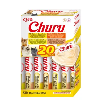 Kaķu gardumi INABA Churu Variety Box — Vistas gaļa un liellopa gaļa, 20 x 14 g tūbiņas