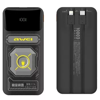 Powerbank 10000mAh 22,5 W AWEI P77K ar integrētu kabeli