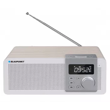 Pārnēsājamais radio BLAUPUNKT PP14BT ar Bluetooth, MP3, MicroSD, USB un modinātāju — 6 W, akumulators/tīkls, 230×118×90 mm