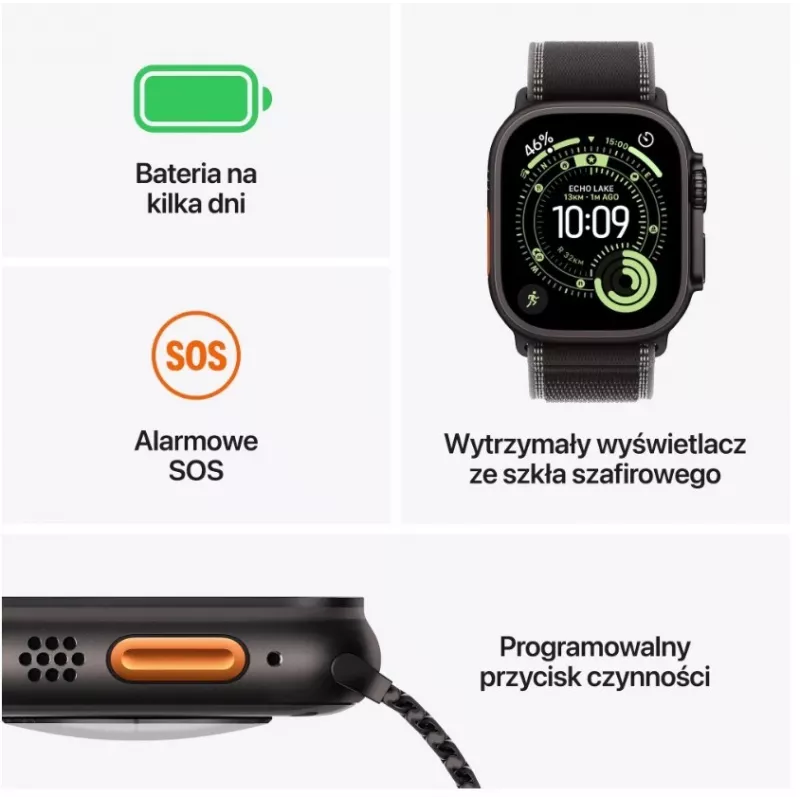 Apple Watch Ultra 3 GPS + Cellular 49mm Melna titāna korpuss ar Melnu titāna Milānas cilpu Medium