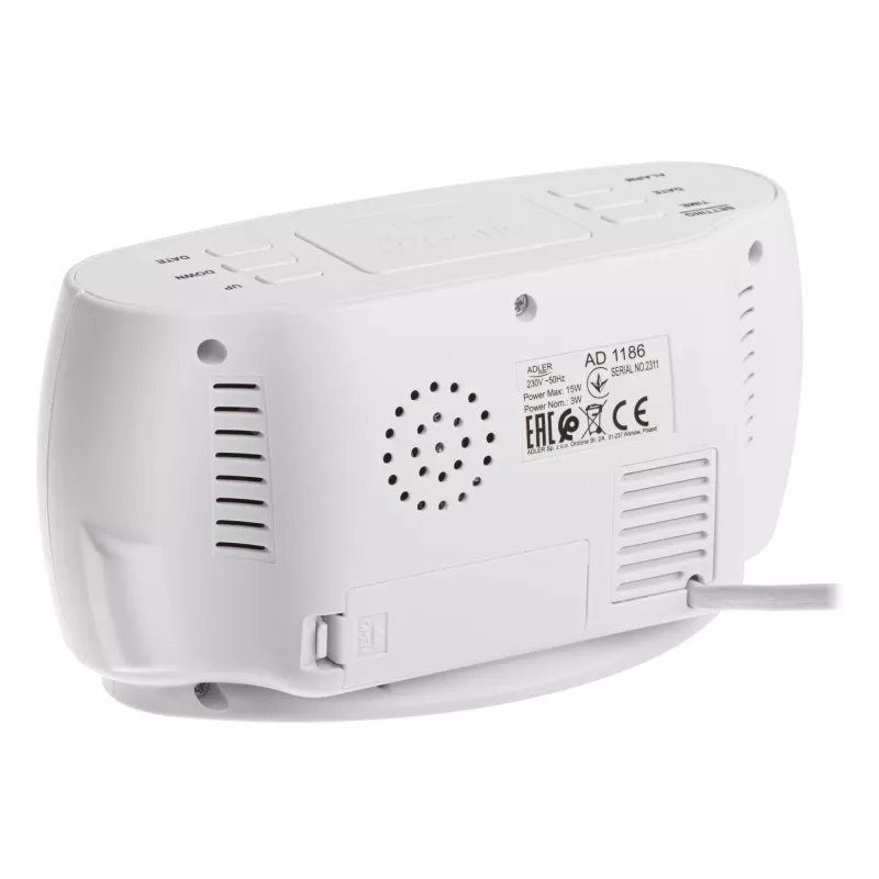 Adler AD 1186W modinātājpulkstenis ar digitālo displeju, melns/balts
