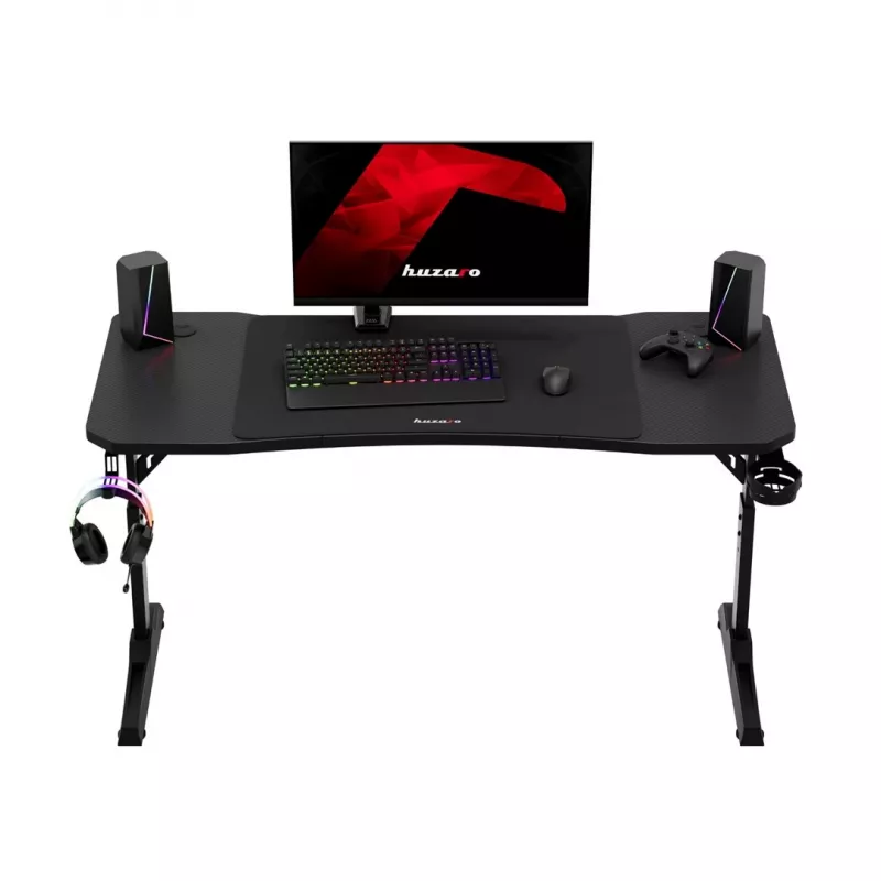 Gaminga galds huzaro Hero 3.6 — taisnstūra 1400×600 mm, augstuma regulējums 560–790 mm, melns, H-kājas, 15 mm virsma