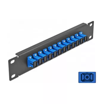 Šķiedru optikas sadales panelis DeLOCK 10 collu 12 portu SC Simplex zils 1U melns