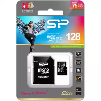 MicroSDXC atmiņas karte Silicon Power 128 GB UHS‑I (Class 10, U1), 85 MB/s, melna, ar SD adapteri