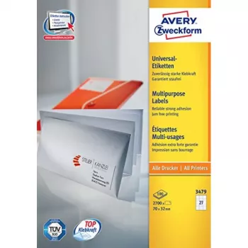 Avery-Zweckform 3479 etiķetes, balts papīrs, 70x32 mm, pastāvīga līme