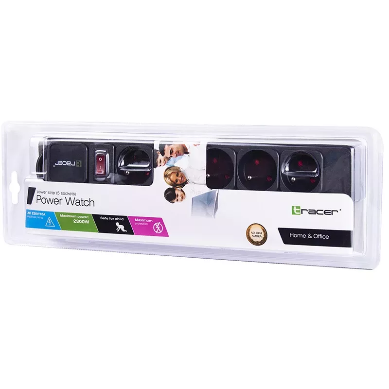 Tracer PowerGear Black 5 AC kontaktligzdas 1.5 m 2300 W