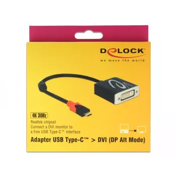 DeLOCK 61213 Video kabeļa adapteris USB Type-C uz DVI 0.2m Melns