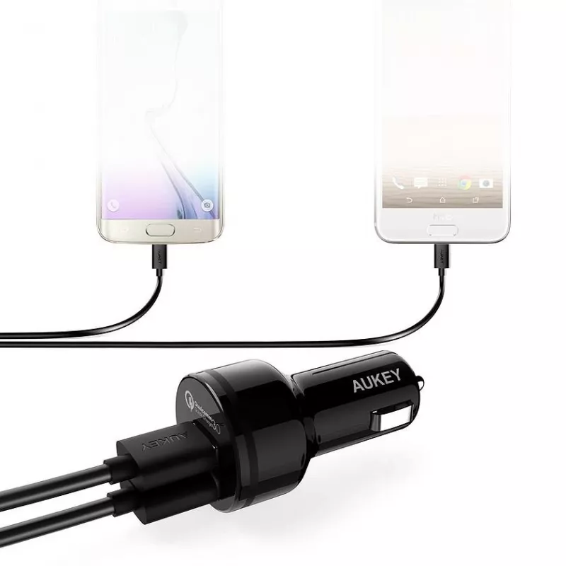 CC-T8 ultra-ātrs auto lādētājs 2xUSB 3.0 6A 36W + micro USB kabelis 1m