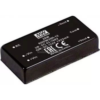 Pārveidotājs/invertors Mean Well RDDW20H-15, 20 W, 15 V izeja, ieeja 43–160 V, RoHS