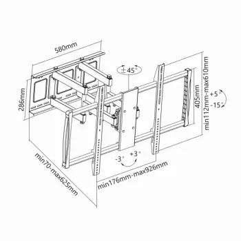 Sbox PLB-3769 pilnās kustības TV sienas stiprinājums (60-100 collas/80kg/600x900mm)