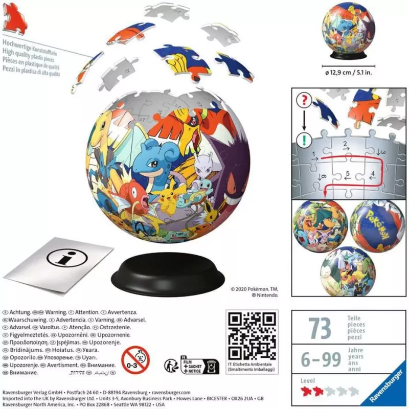 Ravensburger Pokemon 3D puzle 72 gab. Karikatūras