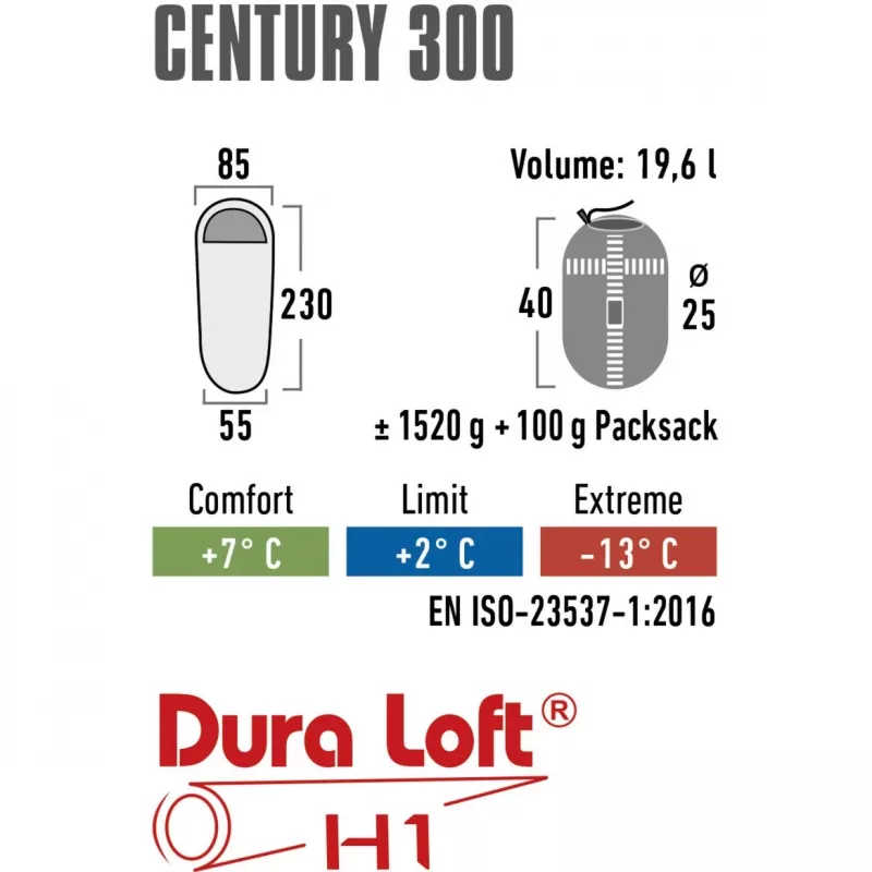 Mūmijas gulēšanas soma High Peak Century 300 Poliesters Pelēks Sarkans 230 cm