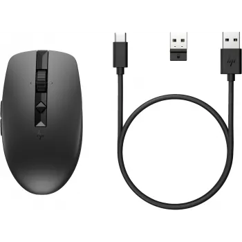 HP 710 uzlādējama klusā pele, ambidextrous, RF bezvadu + Bluetooth, 3000 DPI, melna